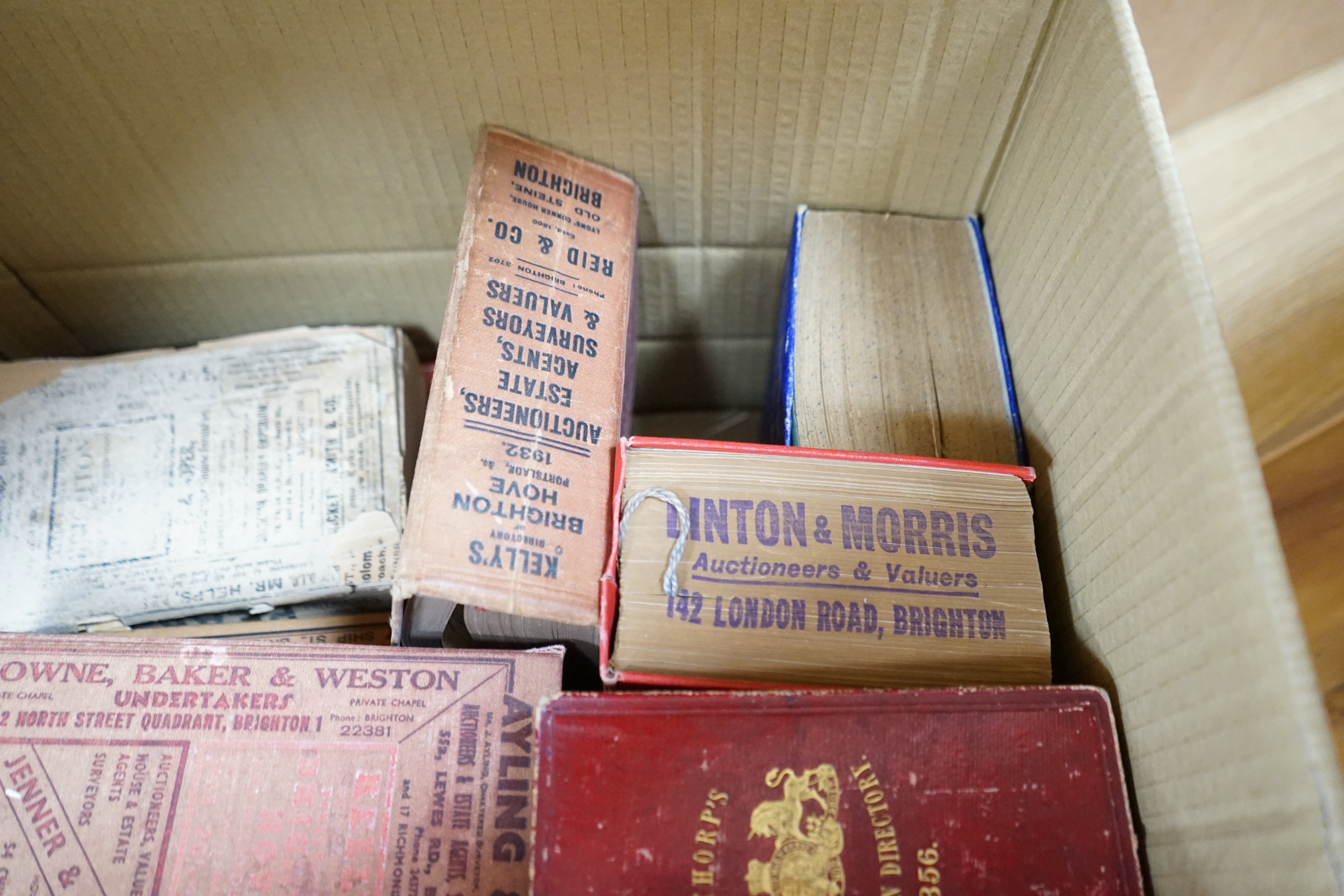 A collection of Brighton Directories, 1856 onwards (one box). Condition - poor to fair, some bindings loose and covers detached or faded